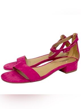 NEW LOFT ANN TAYLOR PINK ANKLE STRAP BLOCK SANDALS HEELS SHOES SIZE 7